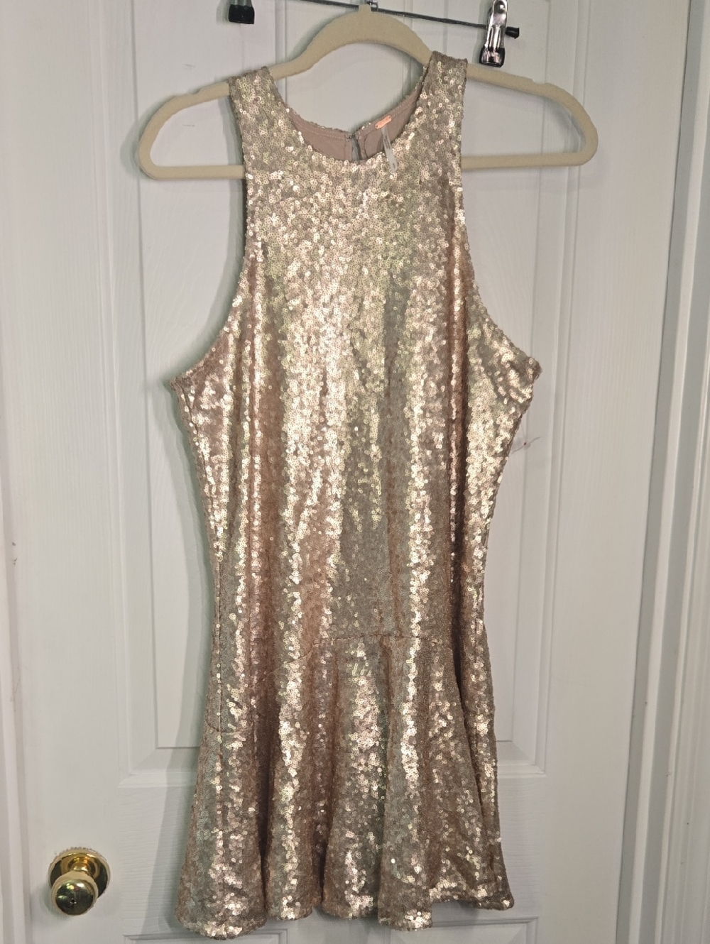 Free People Shimmery Gold Sequin Mini Dress